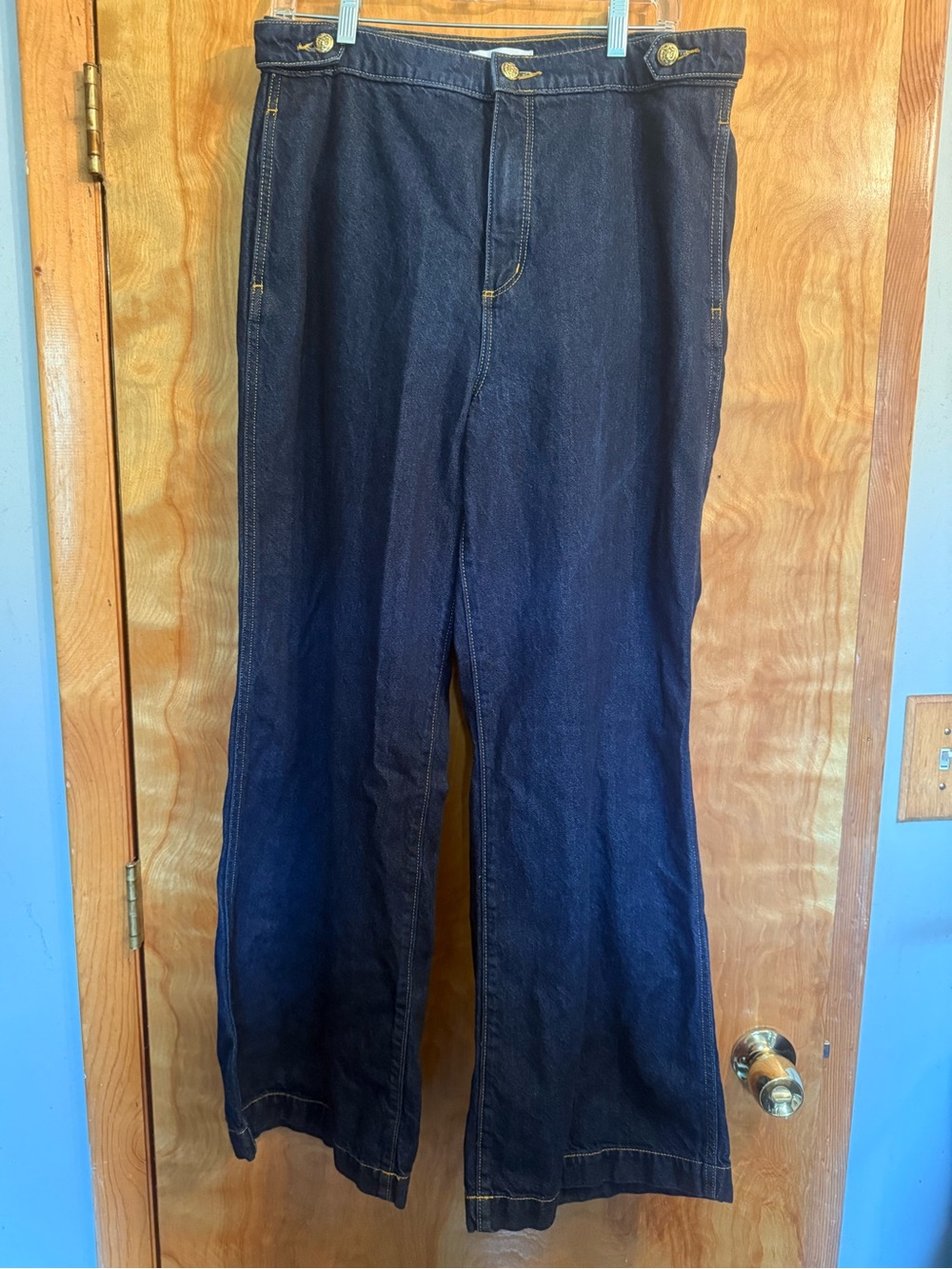 Loft The Trouser Dark Indigo Wide-Leg Denim Jean Pant high rise size 10/30.